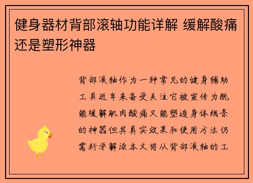健身器材背部滚轴功能详解 缓解酸痛还是塑形神器