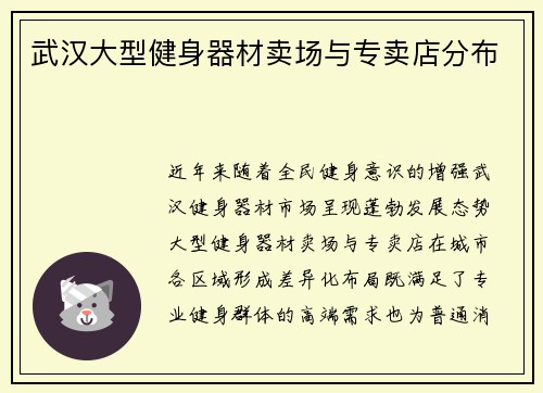武汉大型健身器材卖场与专卖店分布