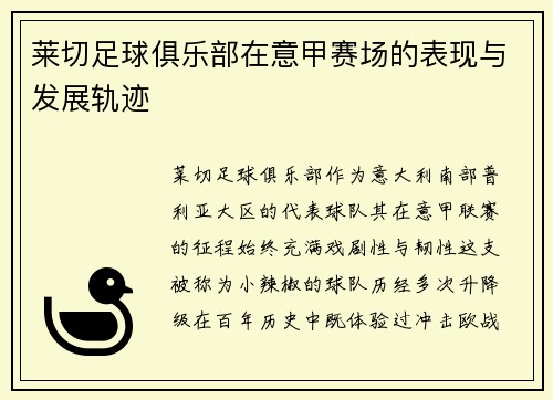 莱切足球俱乐部在意甲赛场的表现与发展轨迹
